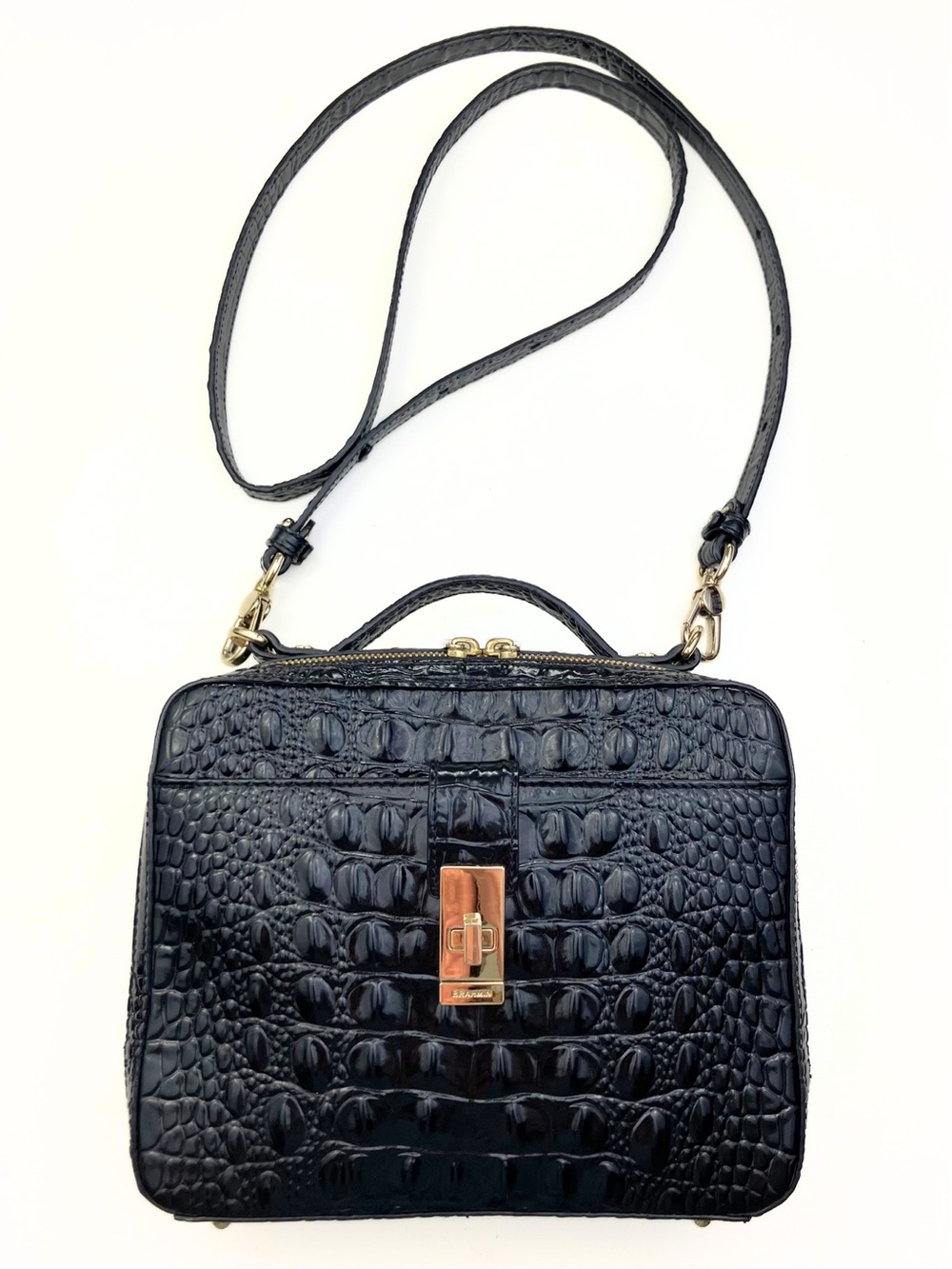 Brahmin Evie Black Melbourne Embossed Leather Crossbody Bag